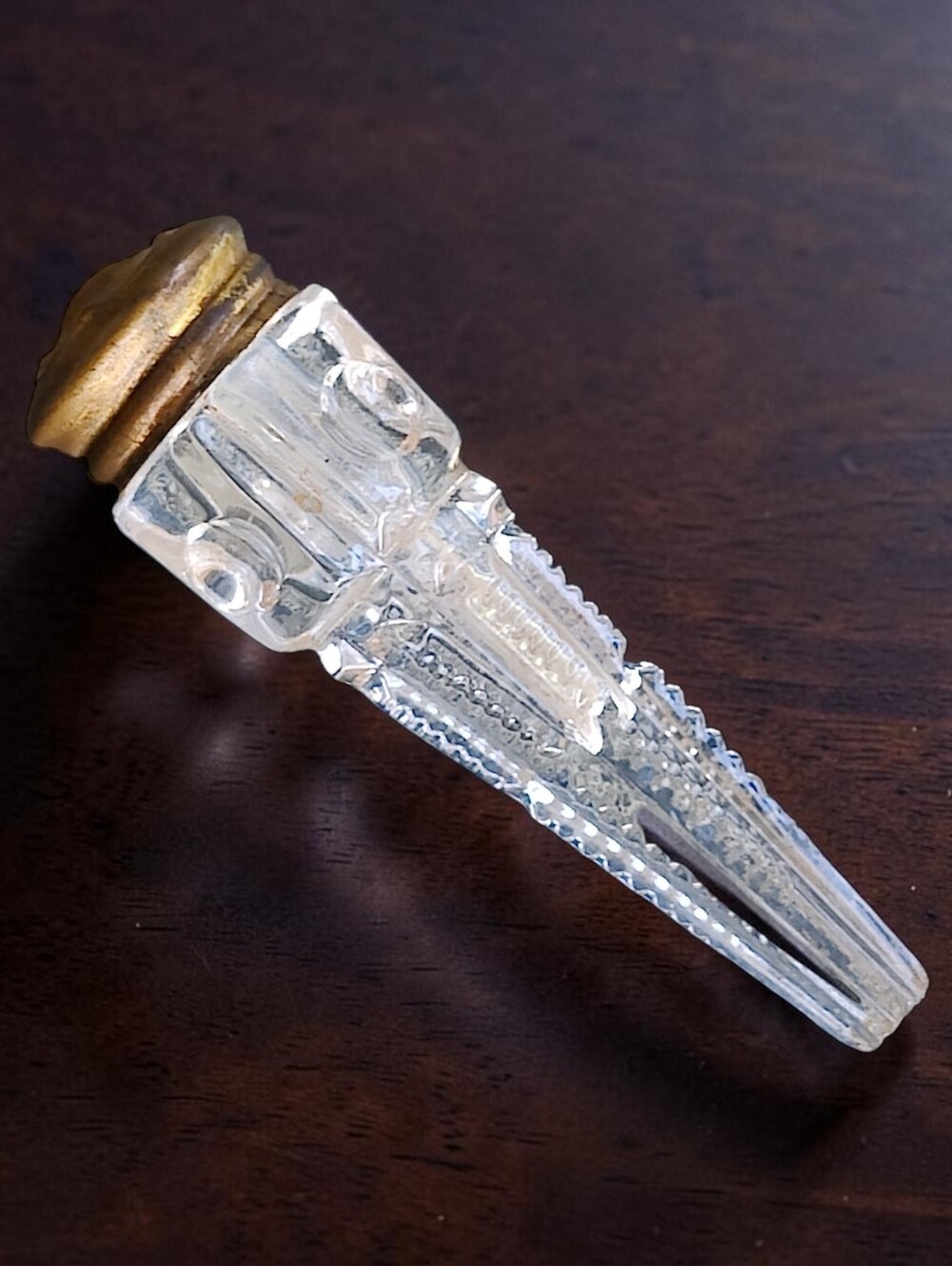 Antique 19th Century Victorian Cut Glass Scent Bottle Gilded Brass Screw On Cap